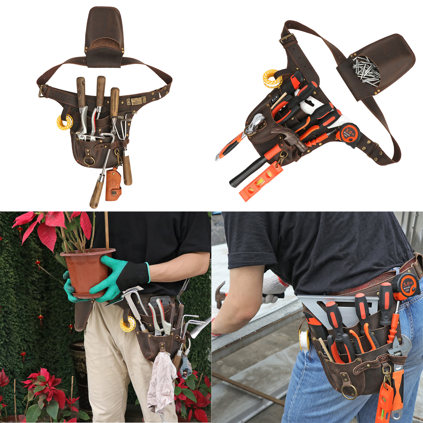 Leather Gardener Tools Belt Pouch Pruner Plier Holster Fruit Picking Hanging Bag