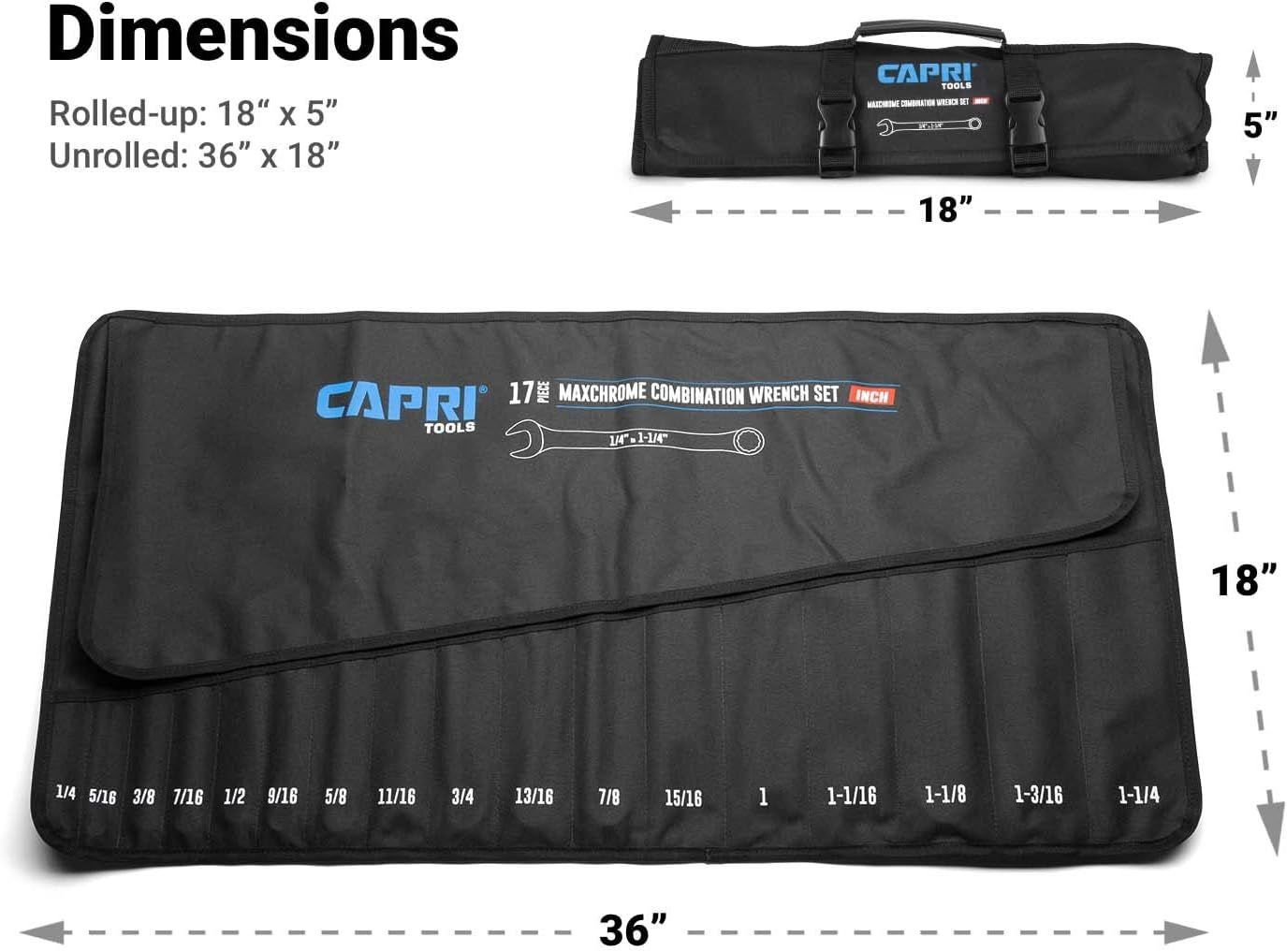 Capri Tools Wrench Roll Up Pouch, SAE, 17 Pockets Black