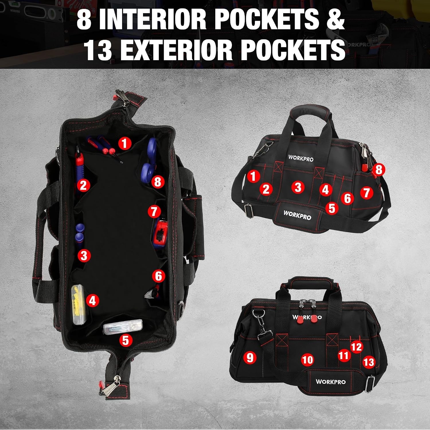 16-Inch Tool Bag with Waterproof Bottom & Adjustable Shoulder Strap