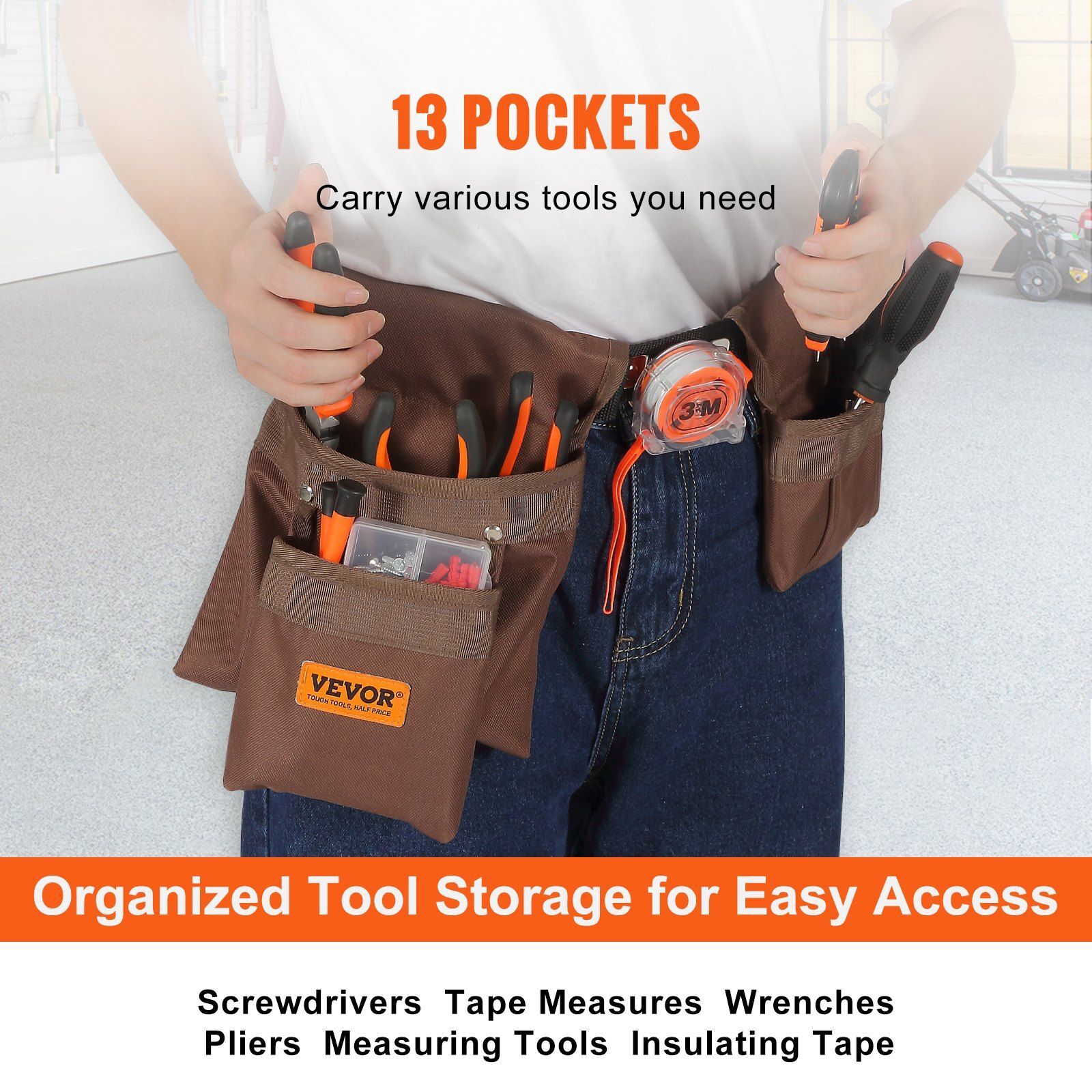 Tool Belt Polyester Heavy Duty Tool Pouch Bag, Detachable Tool Bag Adjustable