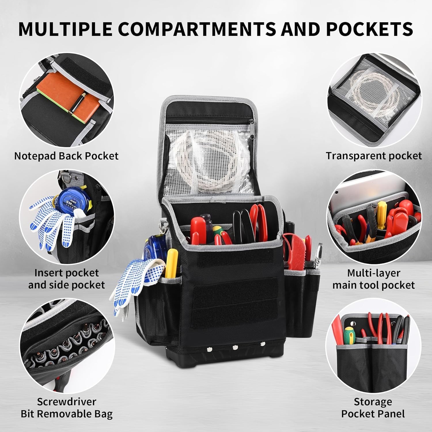 Waterproof Heavy Duty Tool Storage Bag with Modular Sections & Shoulder Strap