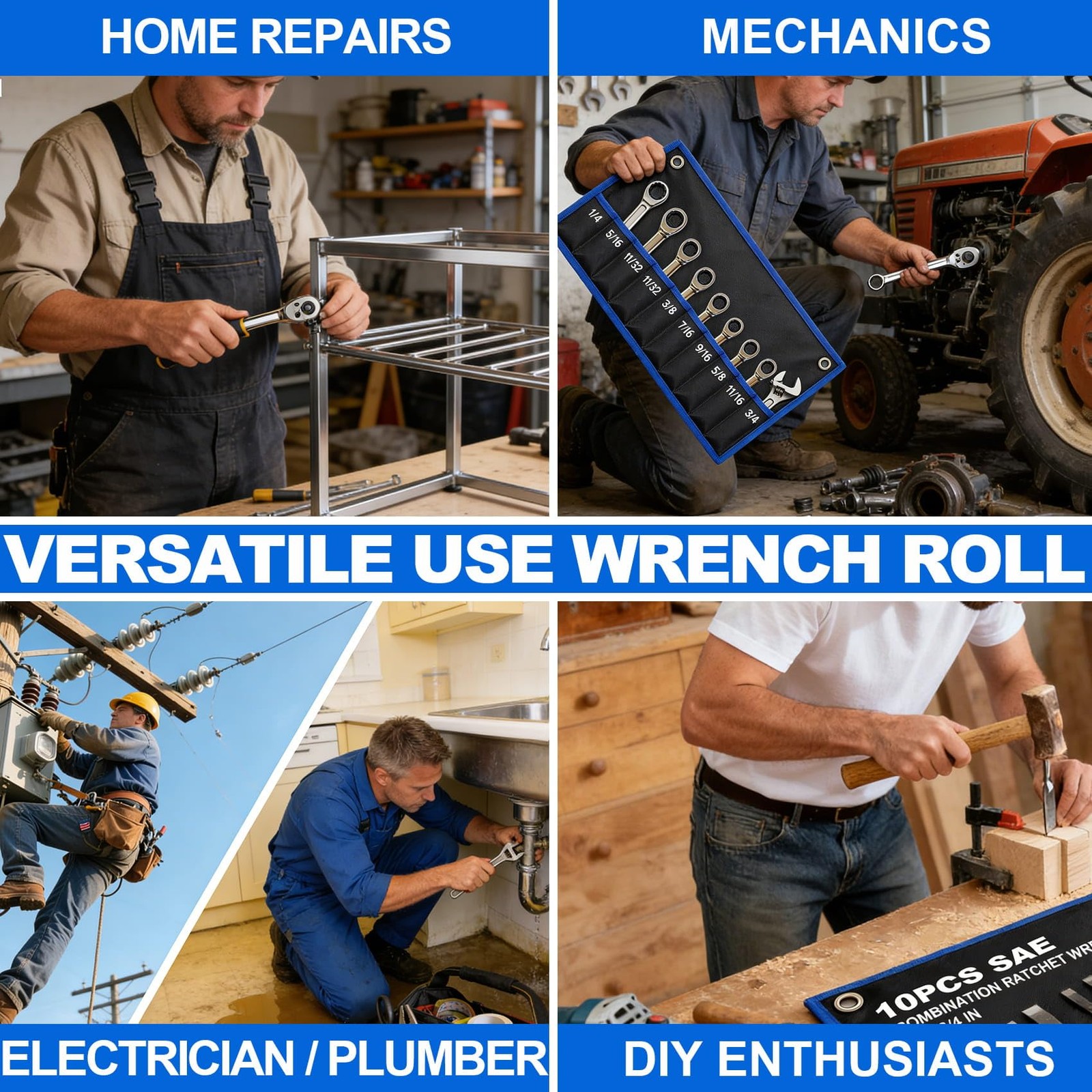 2PCS Wrench Roll, Wrench Roll Up Pouch, Wrench Organizer, HeavyDuty Tool Pouc…