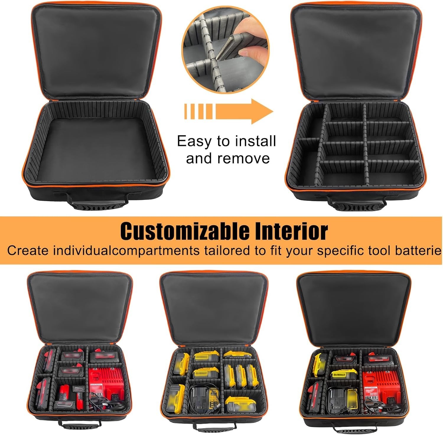 Lightweight Portable Power Tool Box with Adjustable Dividers for Battery Safety