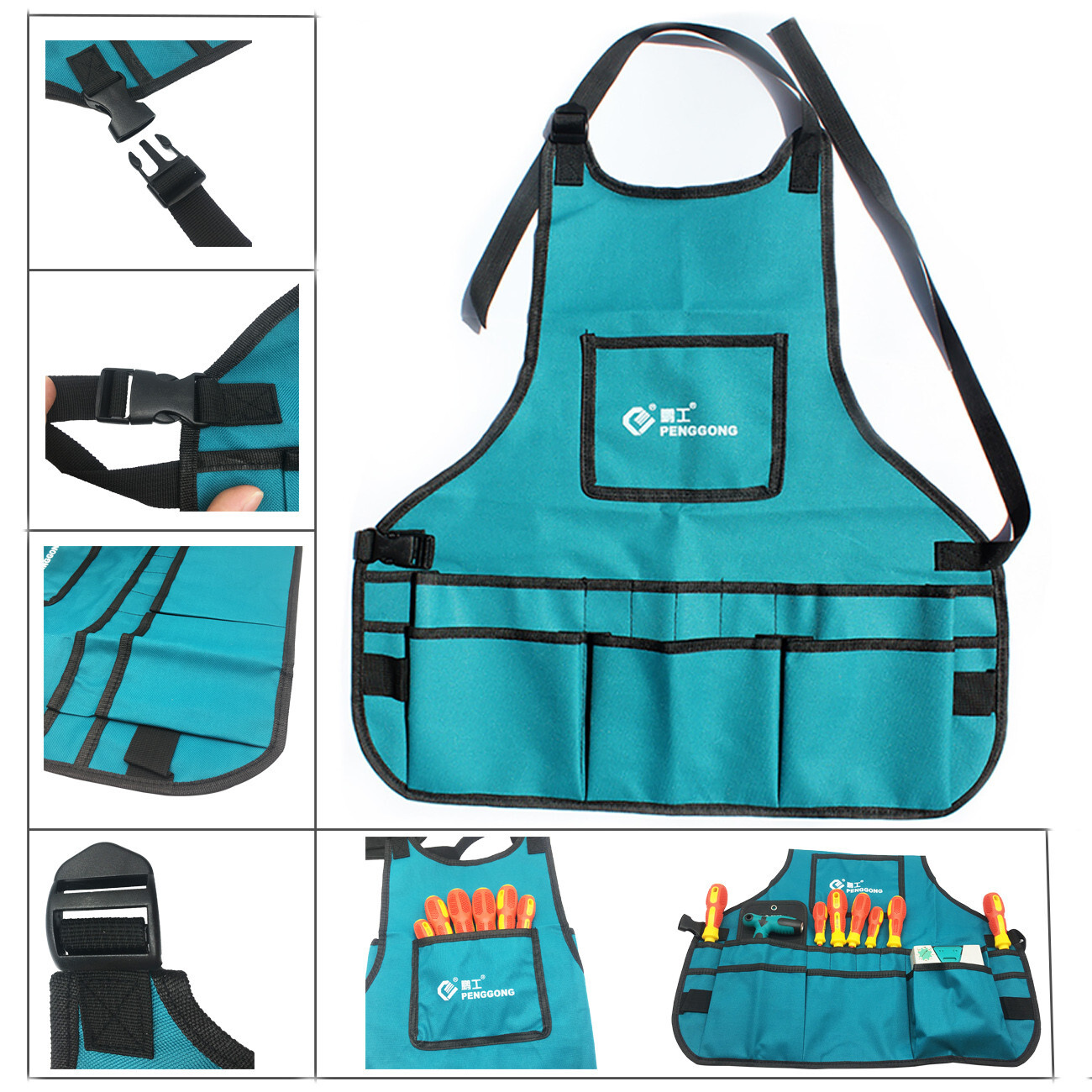 Portable Apron Tool Bag Multiple pocket waterproof 600D Oxford cloth for Garden