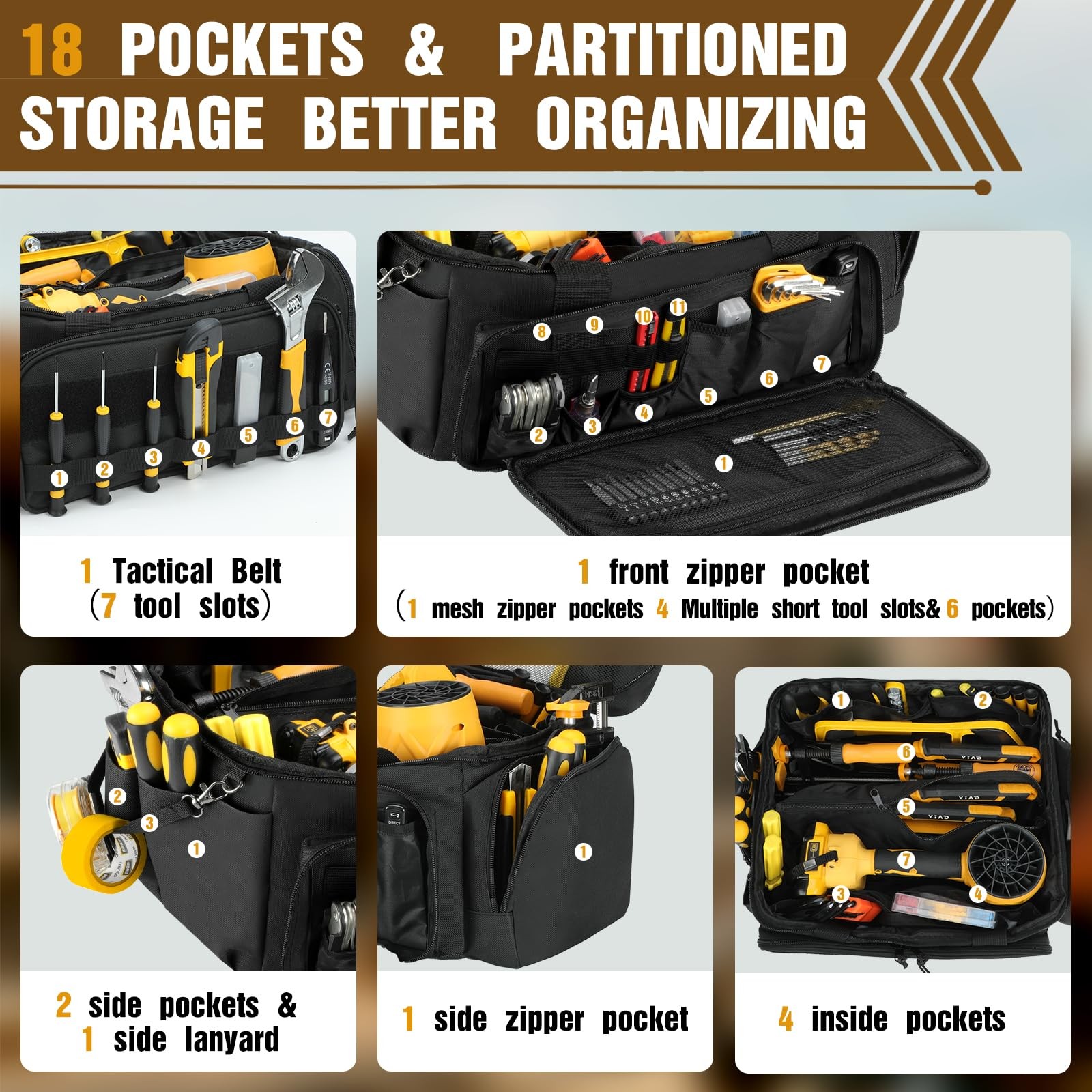Tool Bag 17Inch | 18-Pocket Portable Tool Box Organizer Storage,Lightweight T…