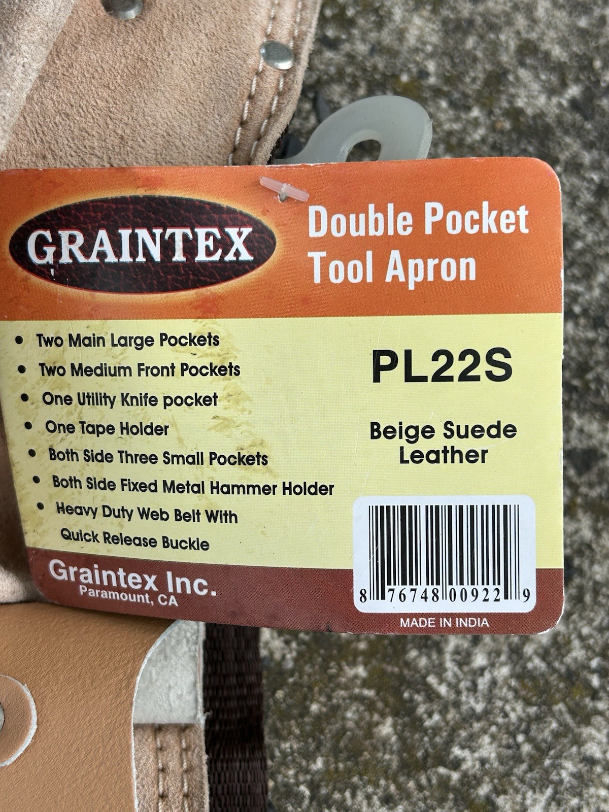 Graintex Double Pocket Suede Leather Tool Belt Apron Beige PL22S New