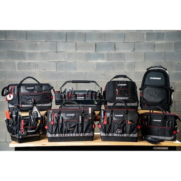 Husky 14 in Heavy Duty PRO Tool Bag 1680D 15 Pockets Lockable Jobsite Tote