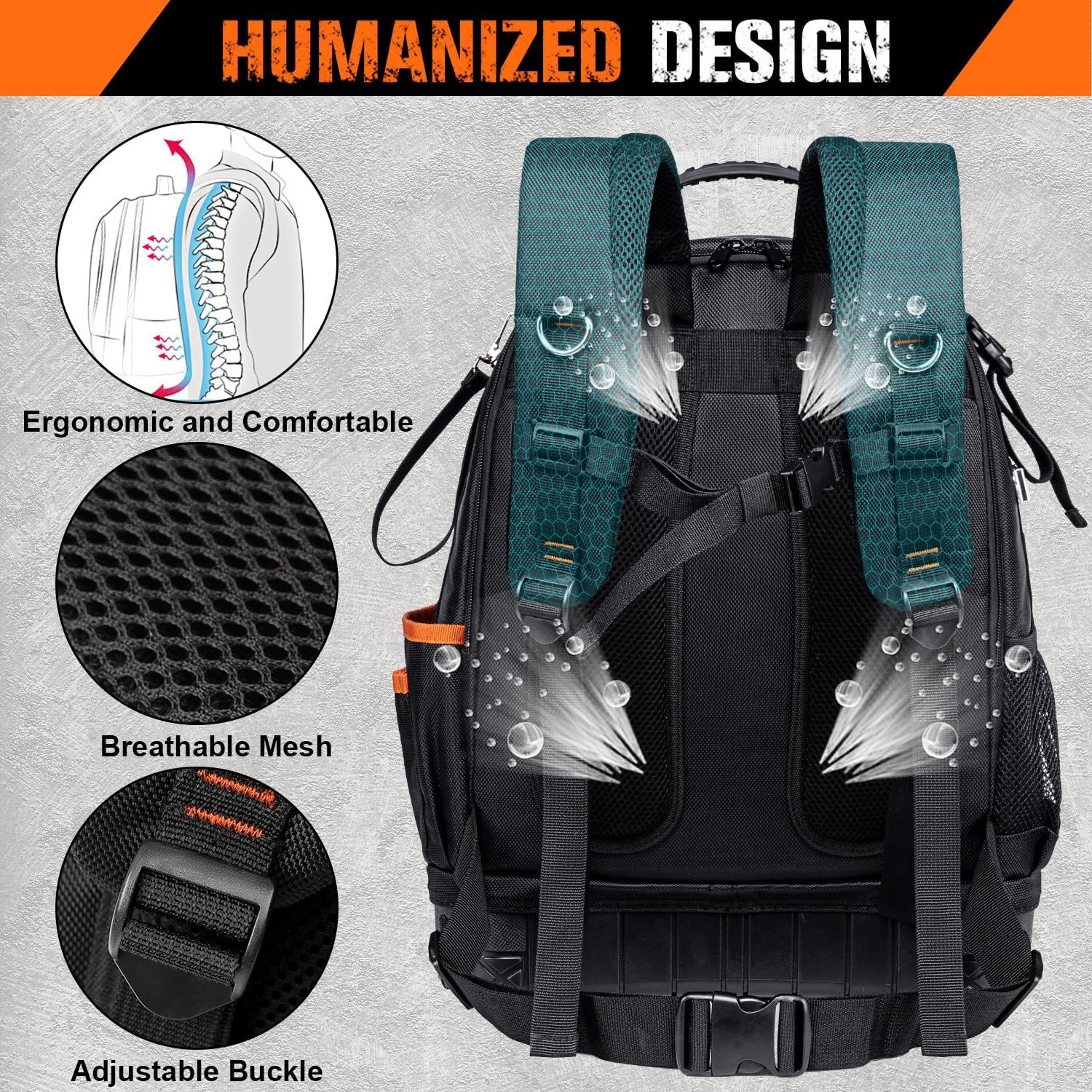 96-Pocket Tool Backpack Heavy Duty, Large Tool Bag Backpack for Men Women