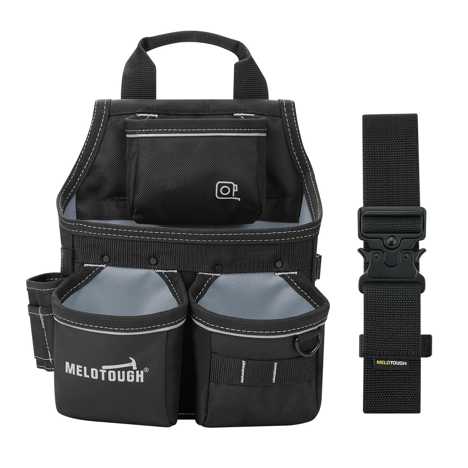 Electrician Tool Pouch with Belt 13 Pocket Tool Bag Construction Black