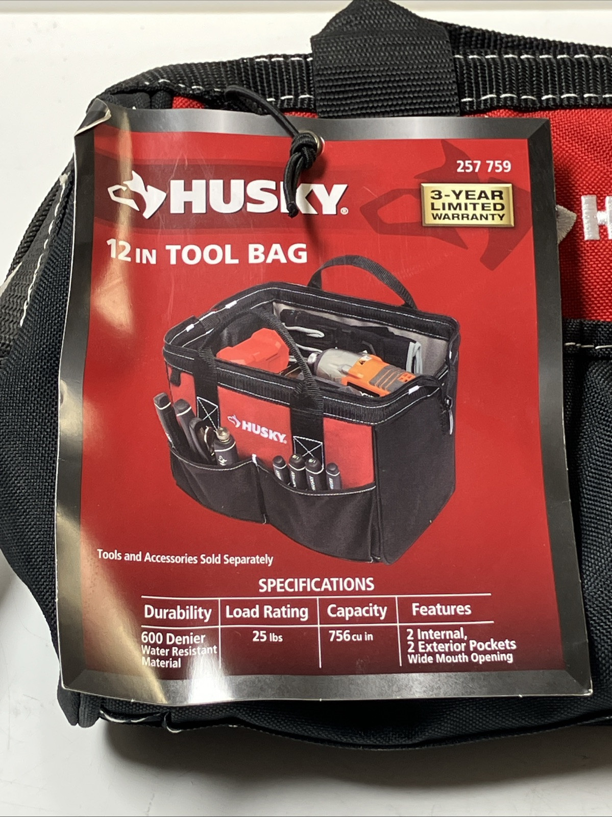 Lot Of (3) Husky 12” 4 Pocket Zippered Heavy Duty Tool Bag Shop Garage Storage