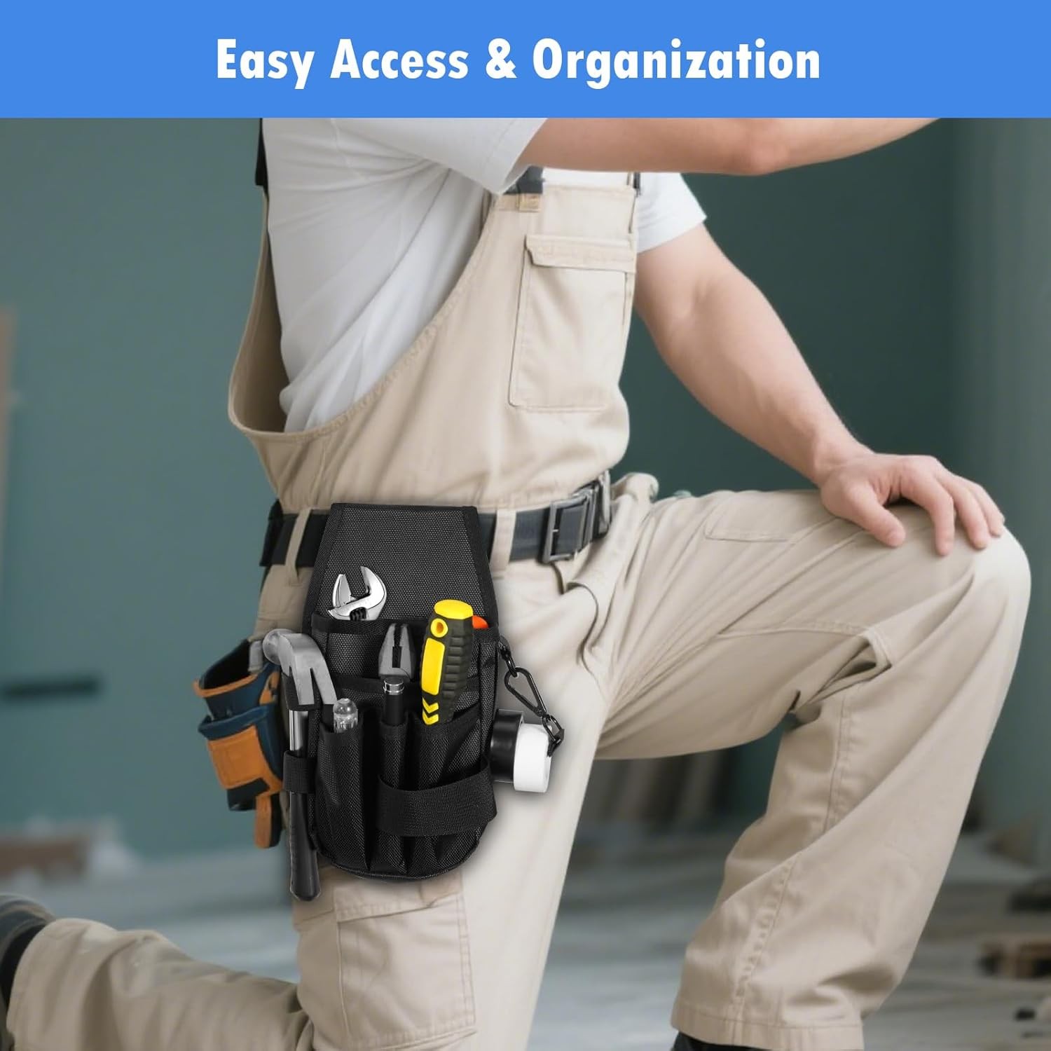 KENOBE 5-Pockets Tool Pouch, Black Tool Pouch Organization, Heavy-Duty Electrici