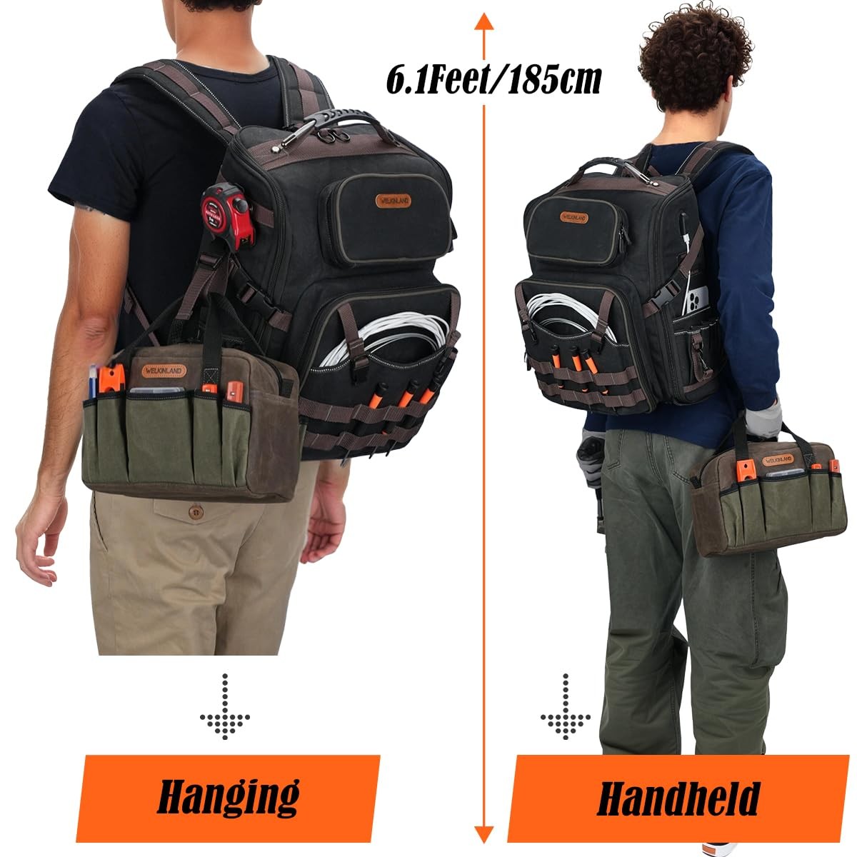 WELKINLAND 60-Pocket Electrician Backpack & Tool Medium, Black,Brown,Green