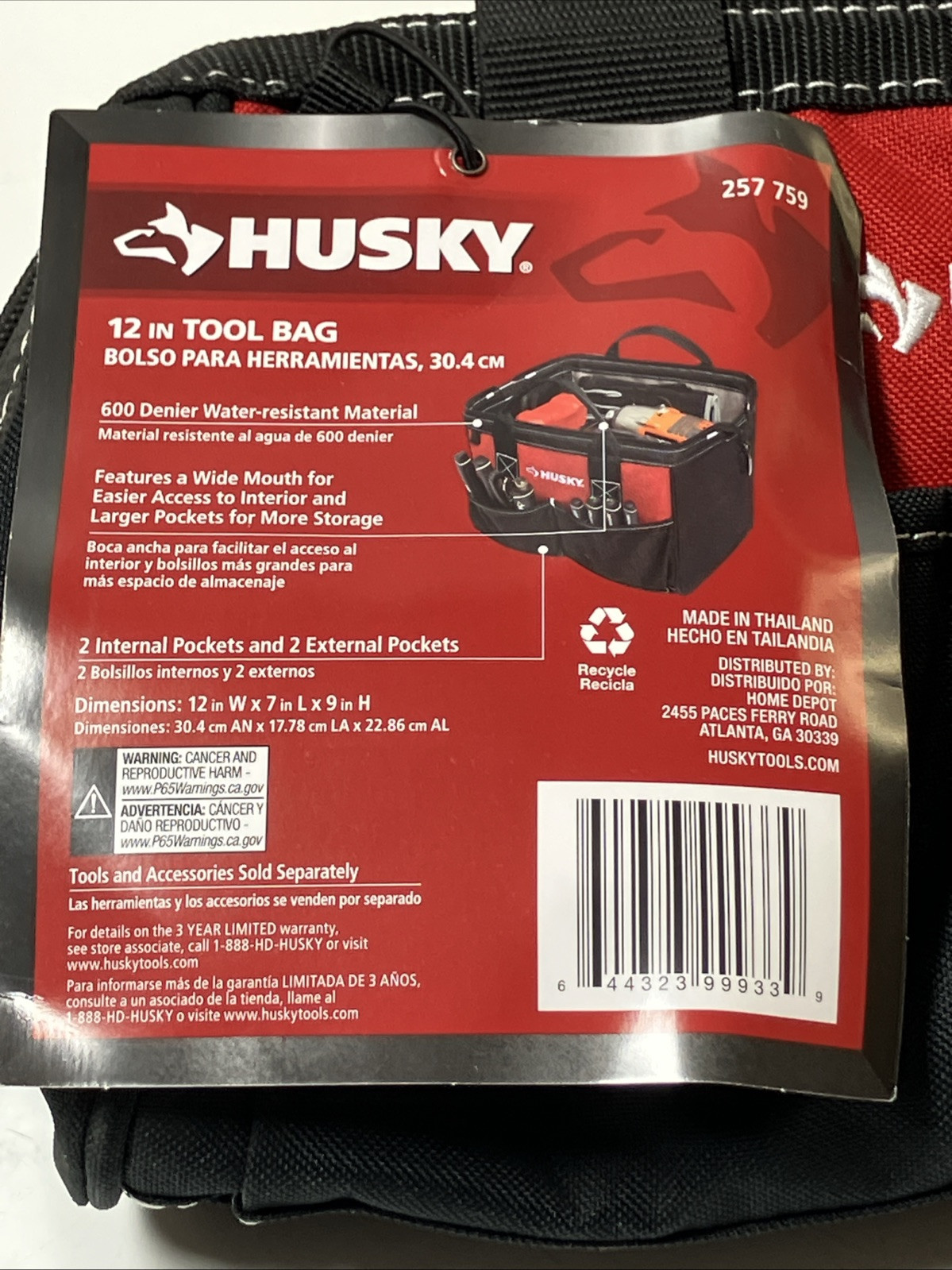 Lot Of (3) Husky 12” 4 Pocket Zippered Heavy Duty Tool Bag Shop Garage Storage