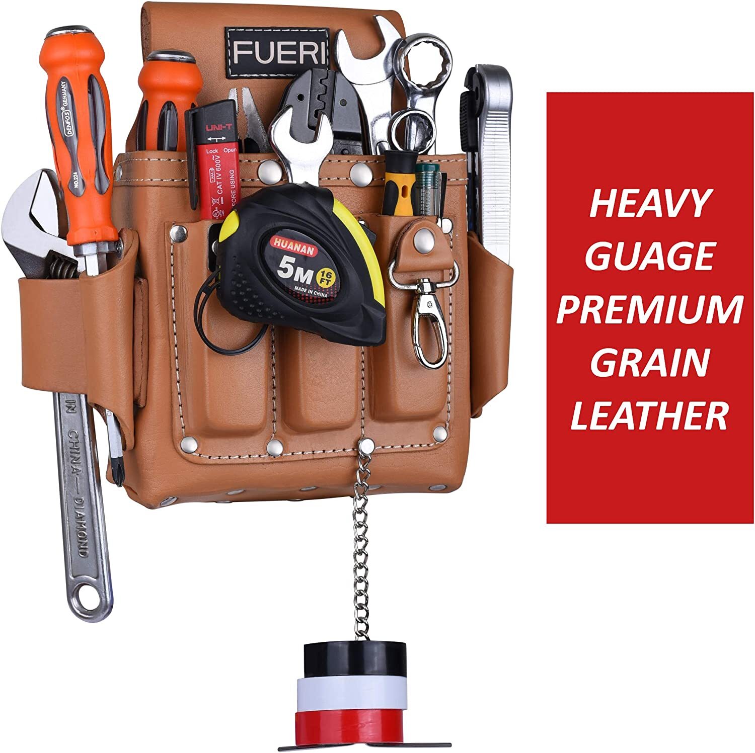 Leather Tool Pouch for carpenters Tool bag for electricians Framers 4 Pocket