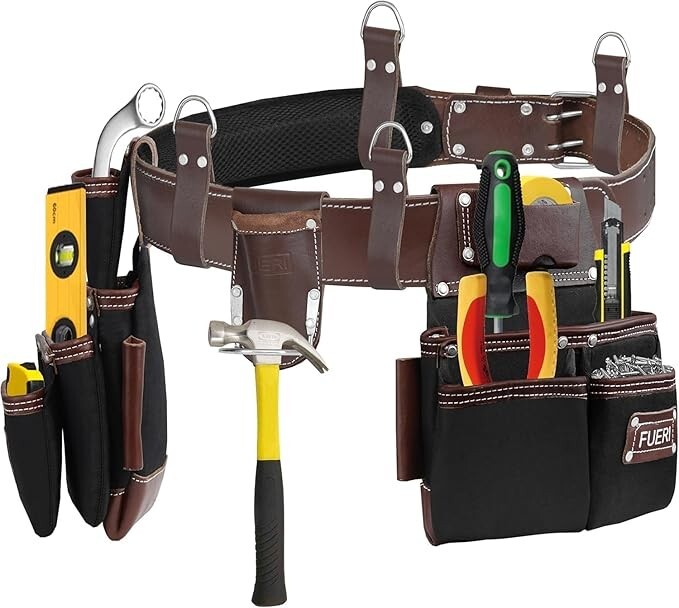 Fueri Tool belt Suspender for men nylon and leather 26 Pockets tool pouch