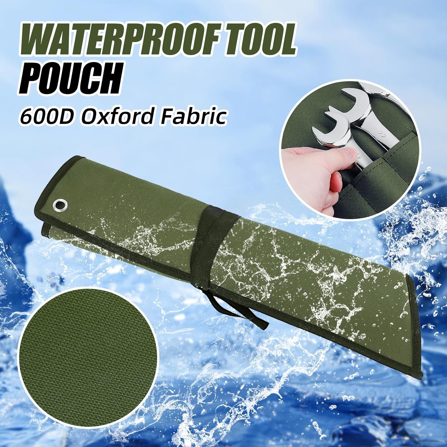 Compact & Lightweight Waterproof Wrench Roll – Organize with 16 Pockets in Green