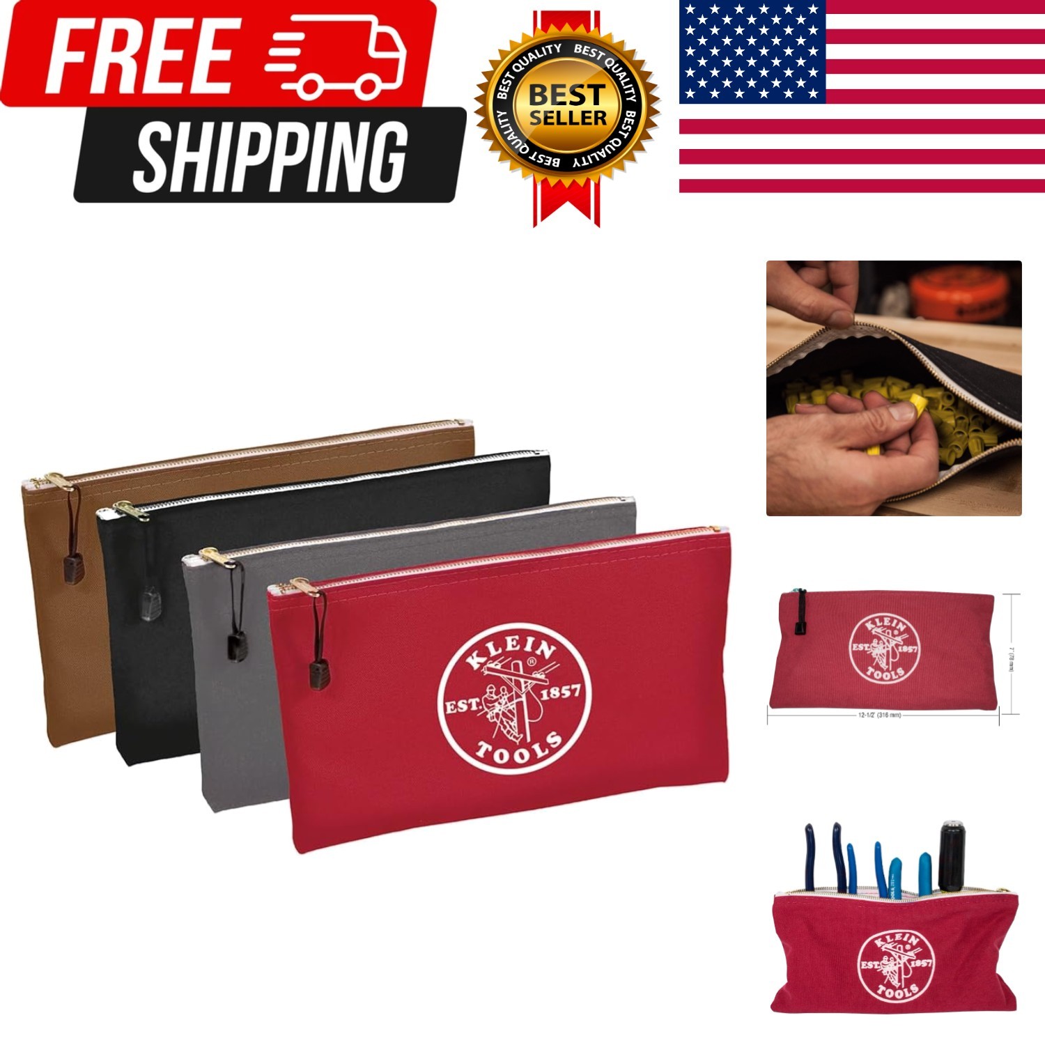 5141 Zipper Tool Bag, Tool Pouch, Bank Deposit Canvas Utility Bag, 12.5 x 7-I…