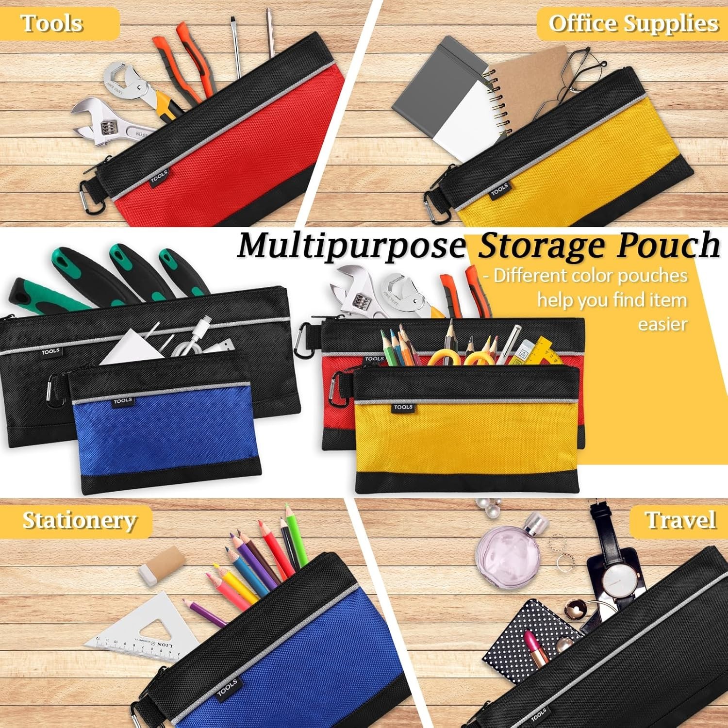 4 Pack Tool Pouch, Small Tool Bag with Zipper, 1680D Oxford Waterproof Multipurp