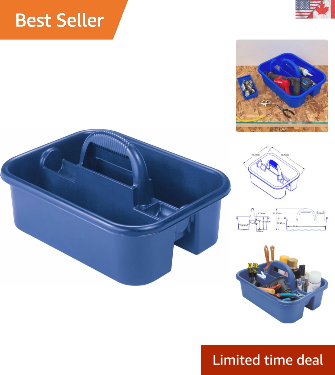 Portable 18-1/4″ Blue Cleaning Caddy with Grooved Handle – Easy to Clean & Use