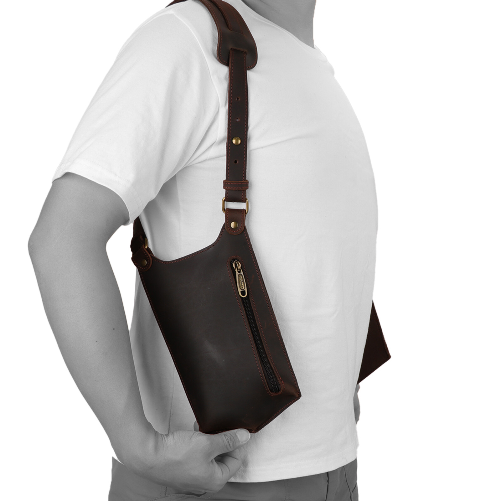 TOURBON Leather Double Phone Underarm Case Suspender Shoulder Wear Harness Bag