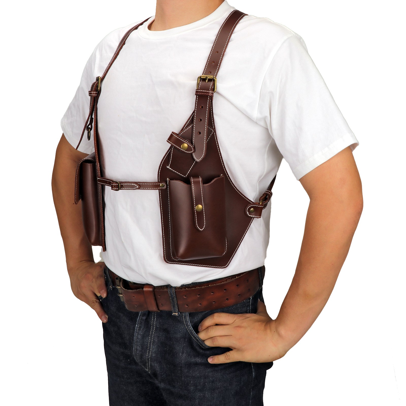Tourbon Leather Men Harness Tool Holster Underarm Chest Bag Phone Handgun Case