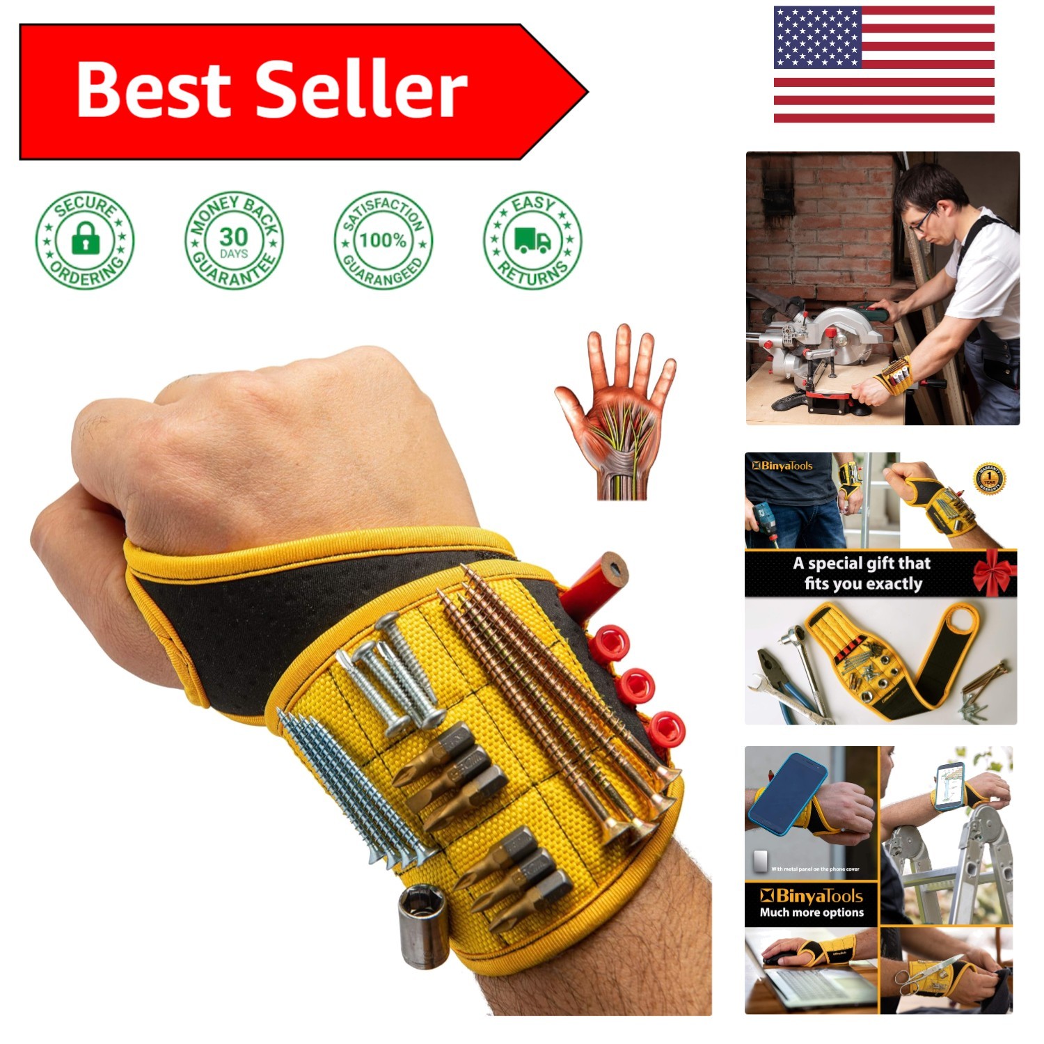 Breathable Magnetic Wristband with 9 Neodymium Magnets – Perfect for Tool Lovers