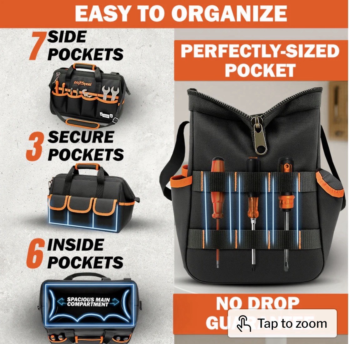 Tool Bag Wide Mouth 16 Pockets Adjustable Shoulder Strap Tool Clip Oxford 1680D