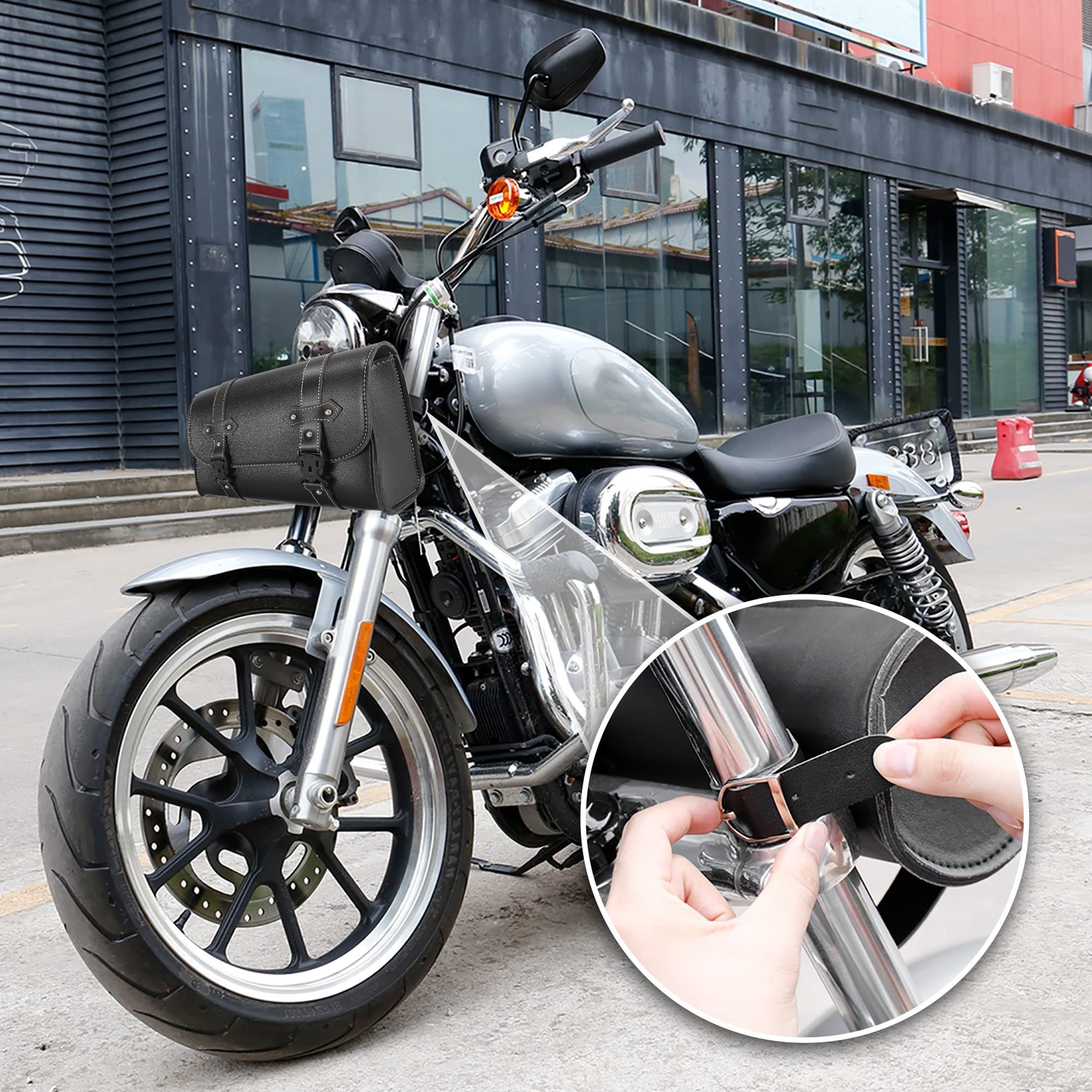 Motorcycle Tool Handlebar Bag Cycling Luggage Waterproof Faux Leather Black