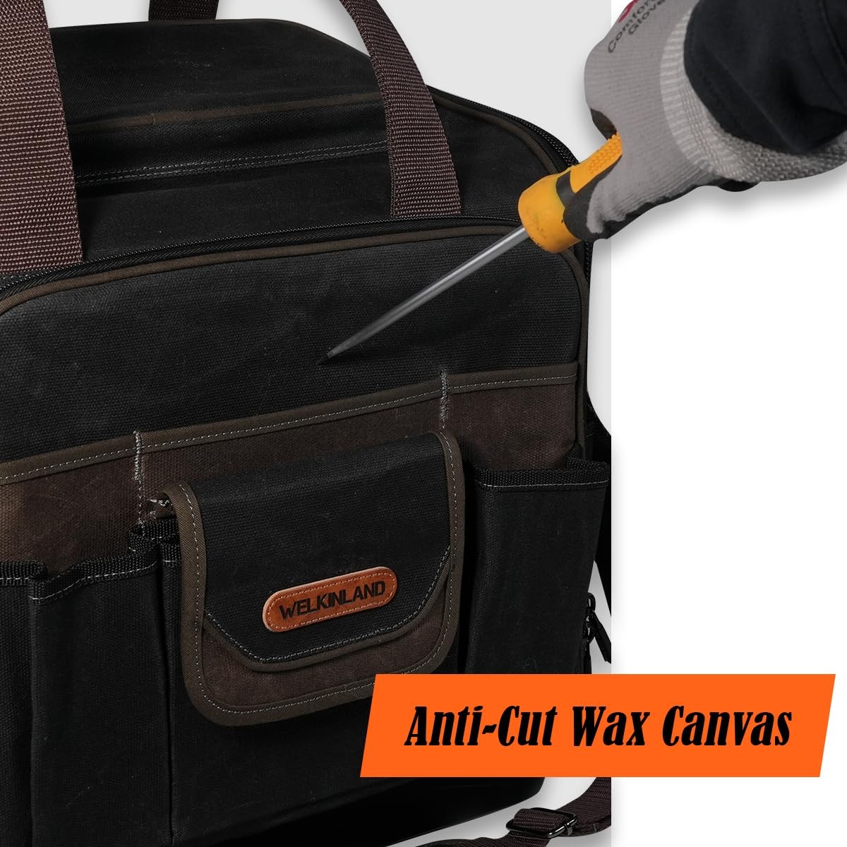 WELKINLAND 54Pockets Electrician Tool Bag, Heavy-Duty Hard Bottom Tool Bag, W…