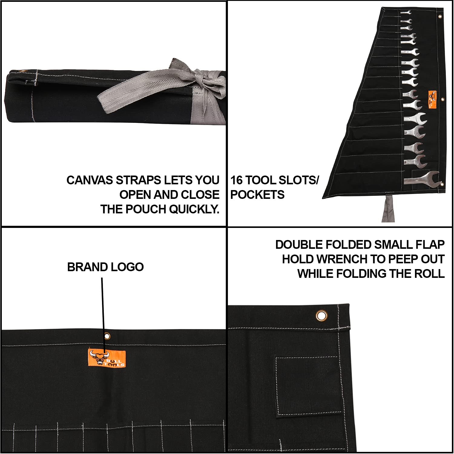 Wrench Roll Up Pouch, 16 Pocket Large (16 – PKT), Coal Black