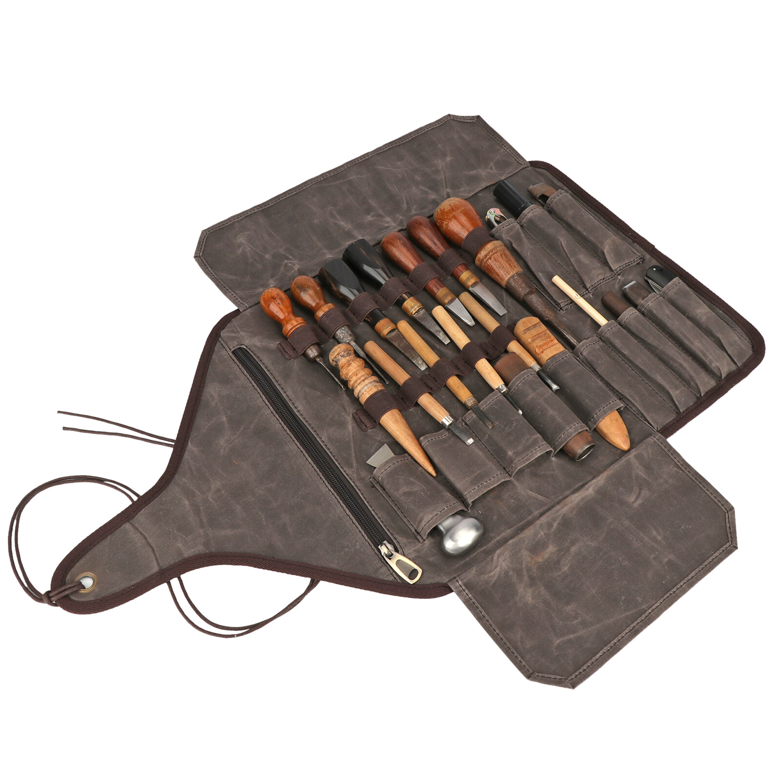 TOURBON Waxed Canvas Tool Roll Spanner Wrench Storage Pouch Chisel Gloves Pocket