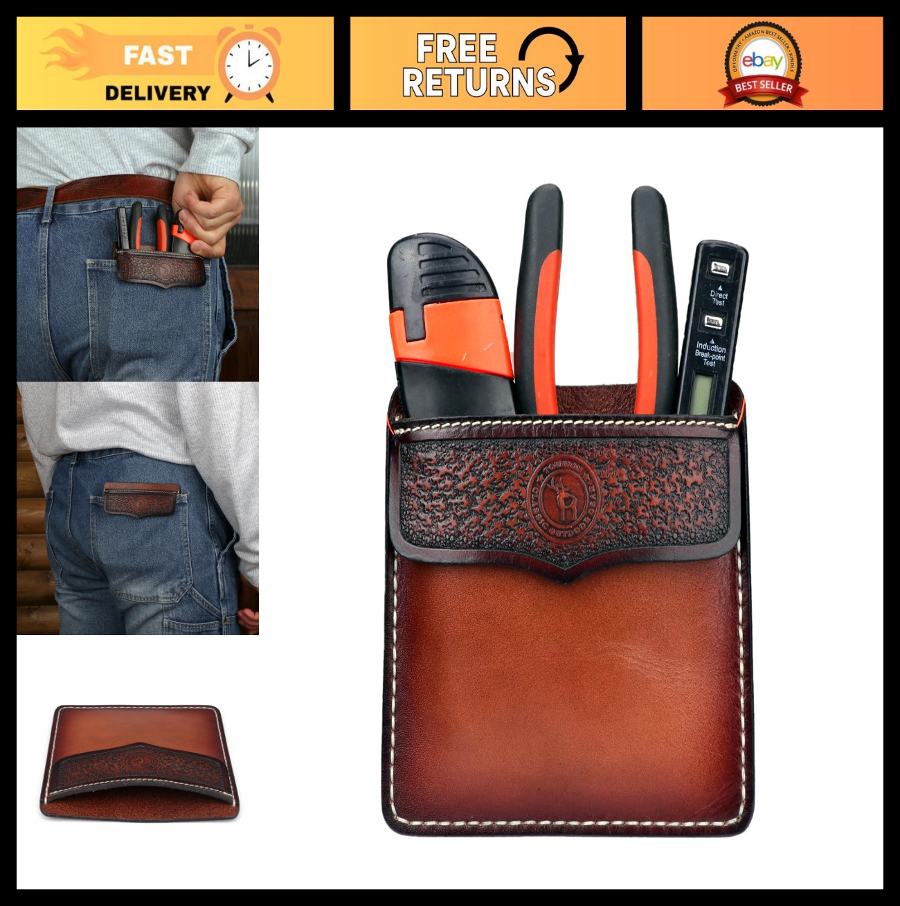 Genuine Leather Pocket Protector for Men – Durable Tool Pouch for Jeans & Shirts