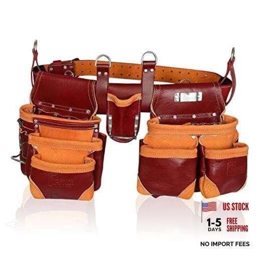 Grain Leather Tool Belt | Tool Rig Set | Tool Pouch | Drywall | Maroon