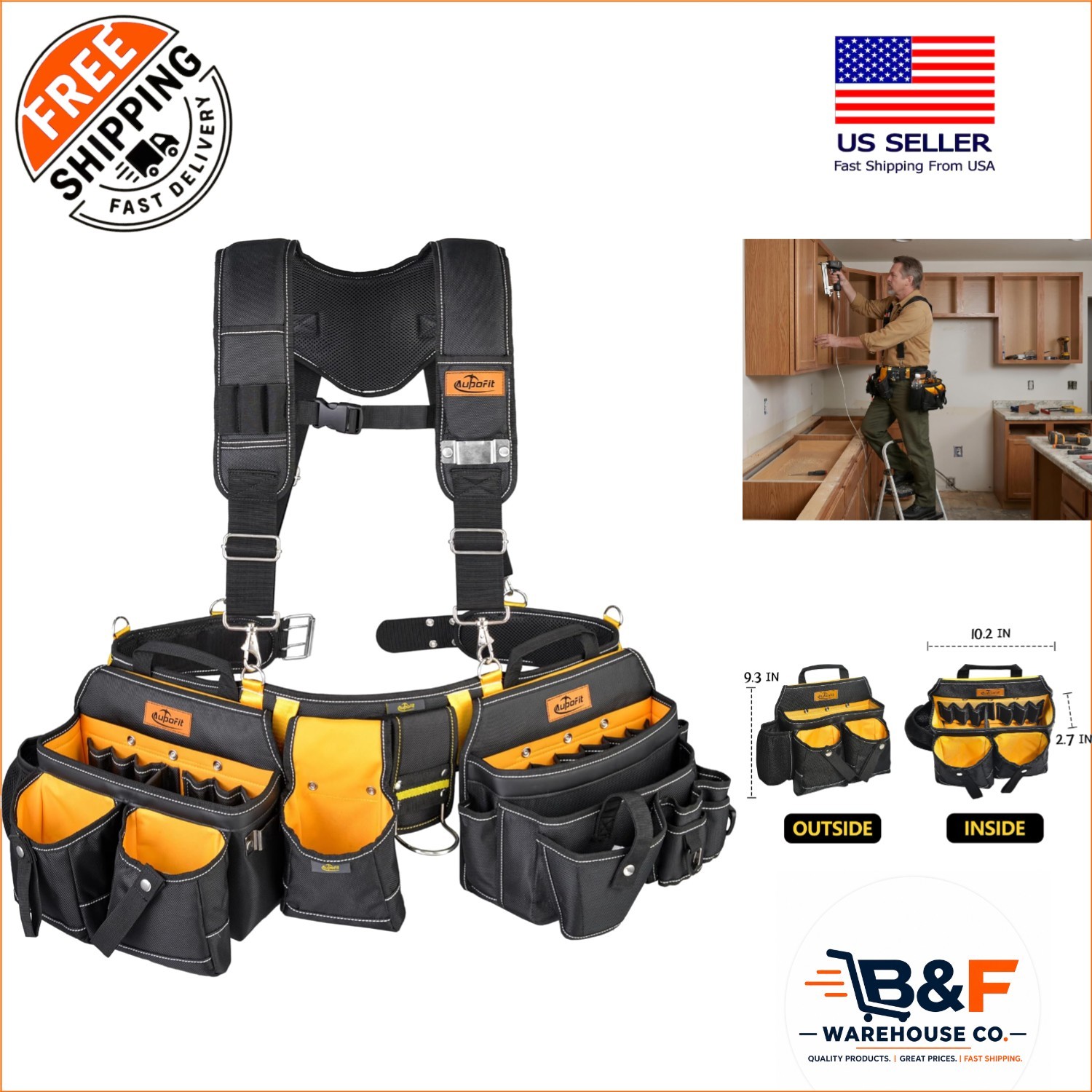 Heavy-Duty 7-Piece Tool Belt Rig: Ideal for Carpenters, Electricians & More
