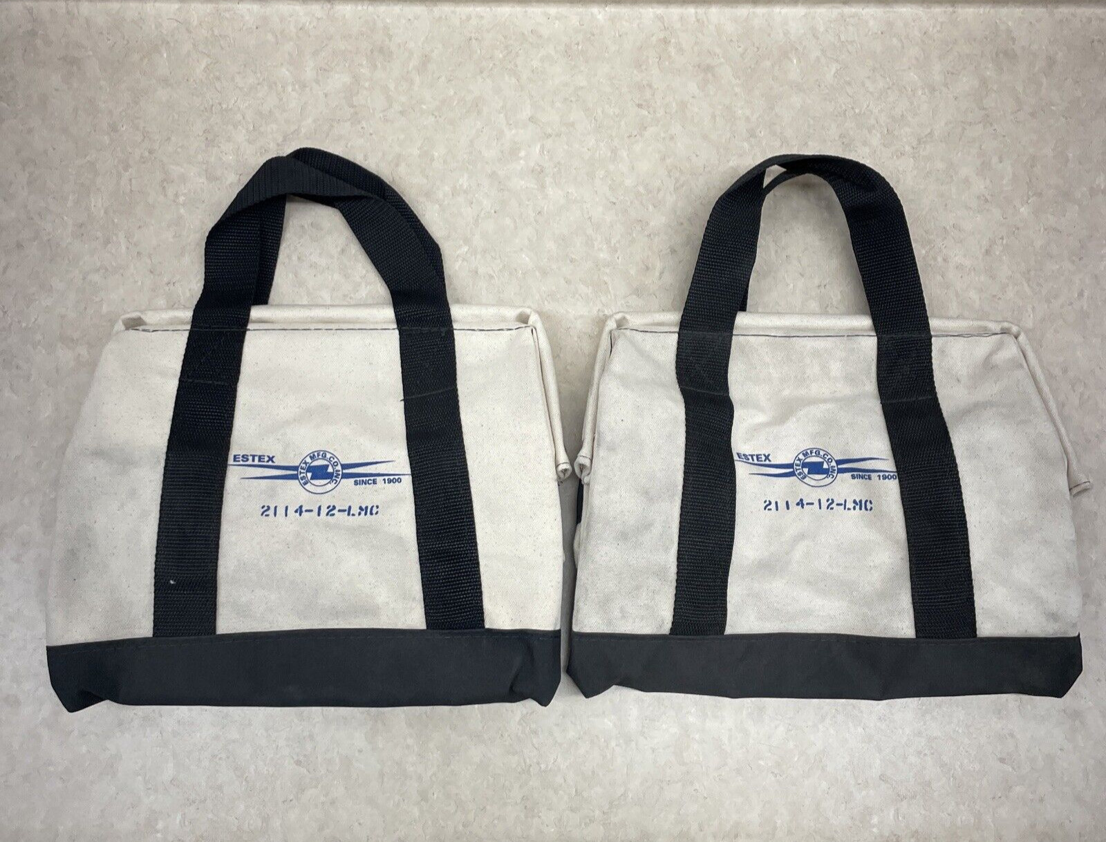 Lot of 2 Estex 2114-12 #8 Canvas Duck Tool Bag With Leather Straps Black & Blue