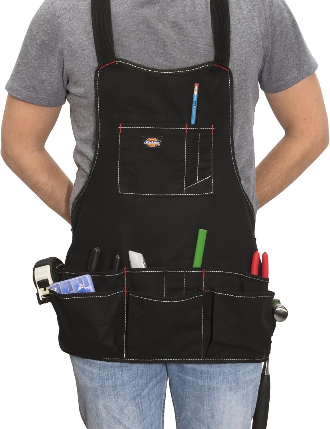 Dickies Black 16 Pocket Bib-Style Carpenter’s Craftsmen’s Apron Tool Belt 57081