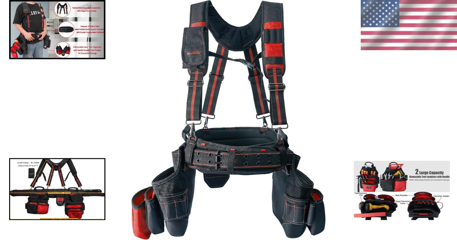 Professional Carpenter’s Rig: Multi-Function Tool Belt & Heavy Duty Suspenders=`