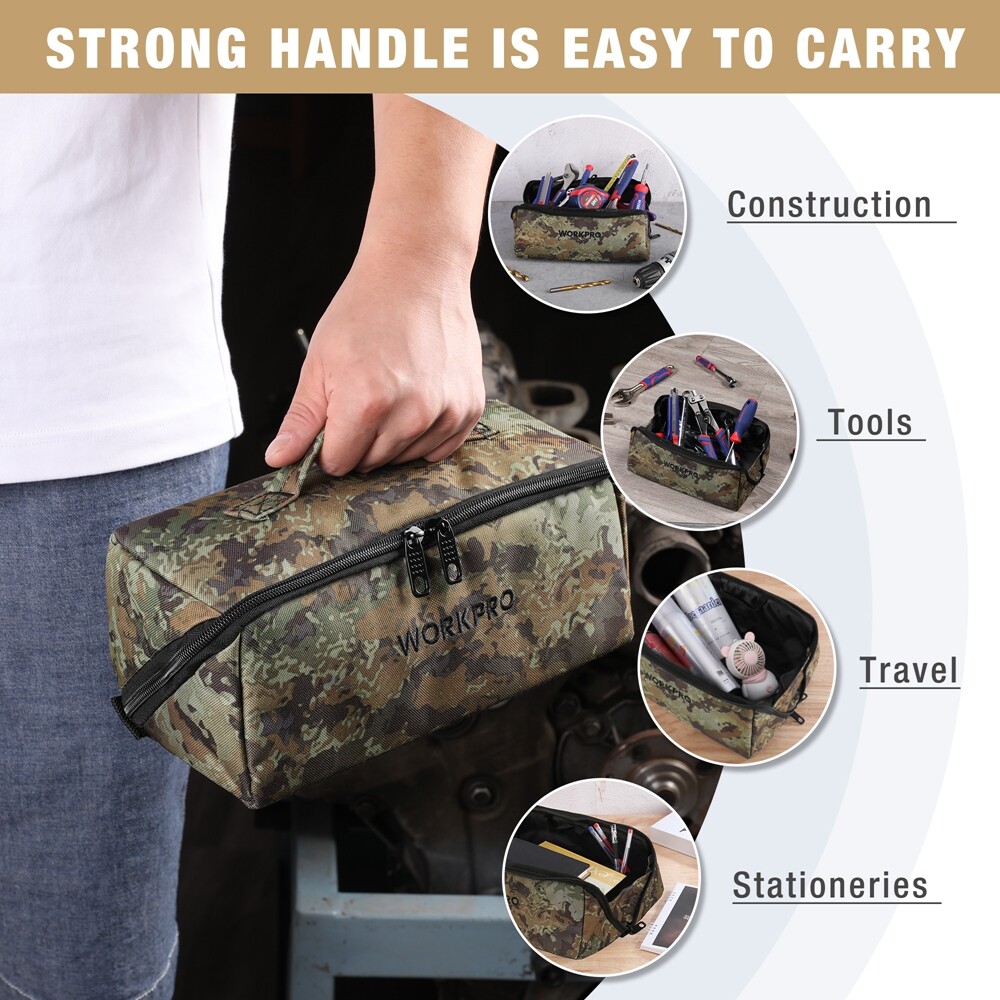 WORKPRO 3PC Heavy Duty Tool Bag 10″ Wide Mouth Tool Storage Bag Zipper Pouch Bag