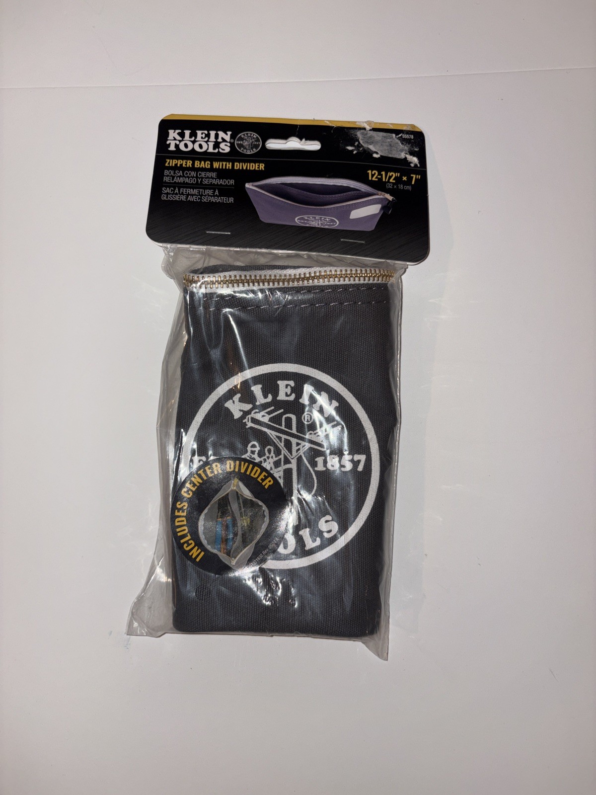Klein Tools Nylon Canvas Zipper Pouch, Divided Zip Black Bag, Various Use