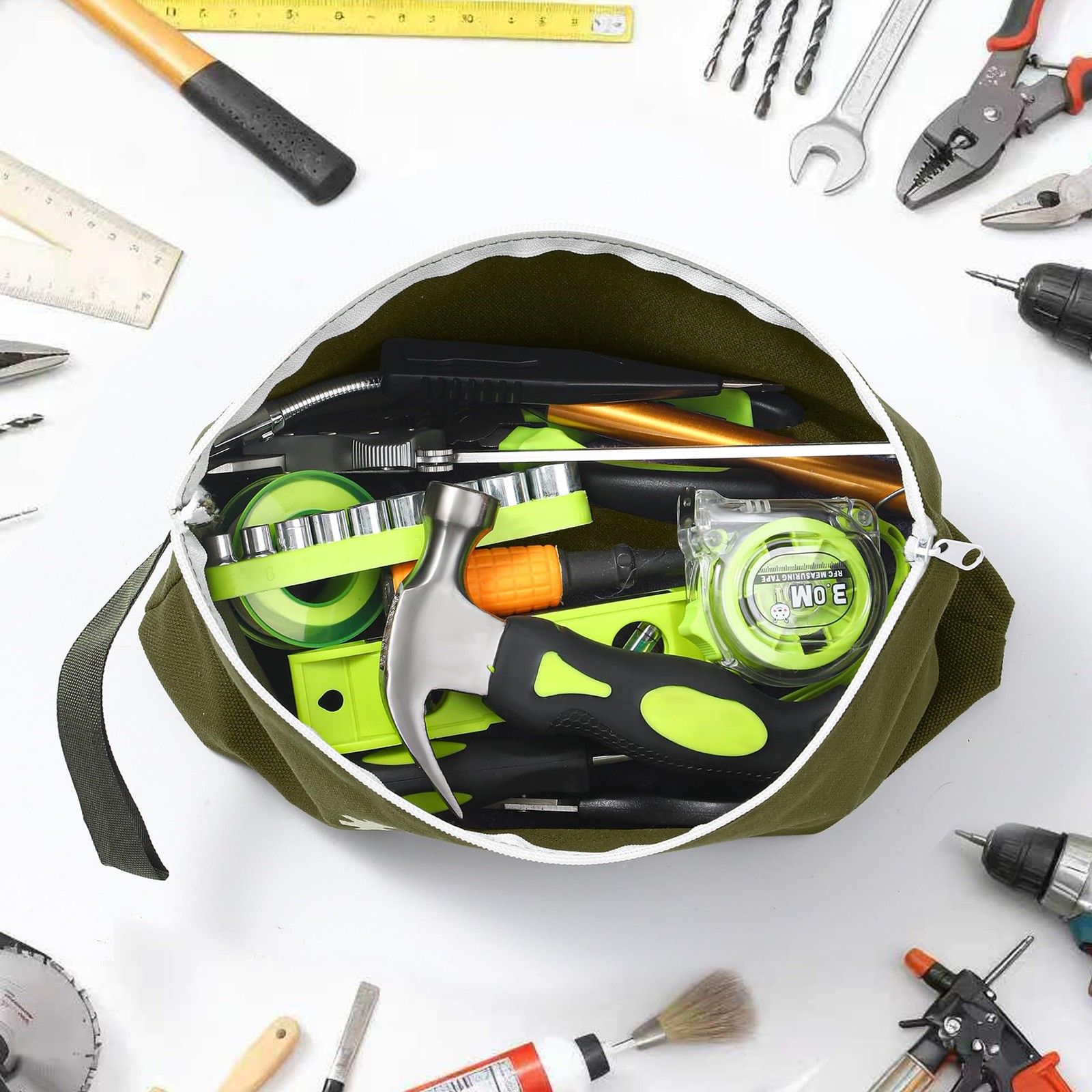 Small Tool Bag with Zipper,16oz 12 inch Tool Pouches | Canvas Storage Bags for T