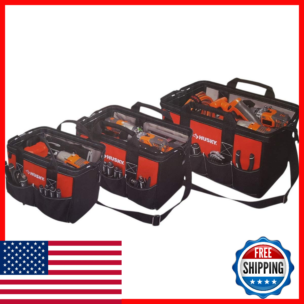 Husky 18 In. 15 In. And 12 In. Tool Bag Combo In Red 82165N17