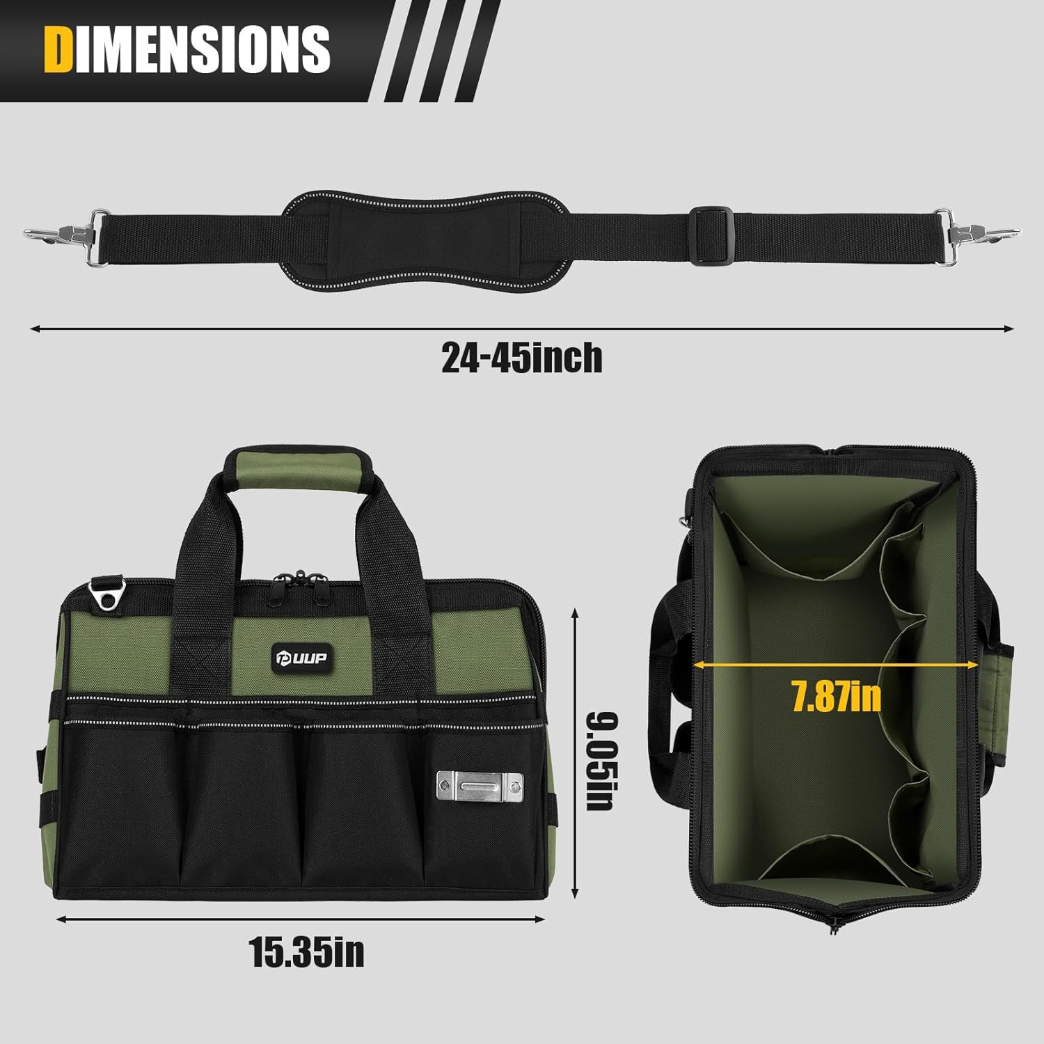 Heavy Duty Tool Bag 15-Inch, 16-Pocket Portable Empty Tool Box Organizer Storage