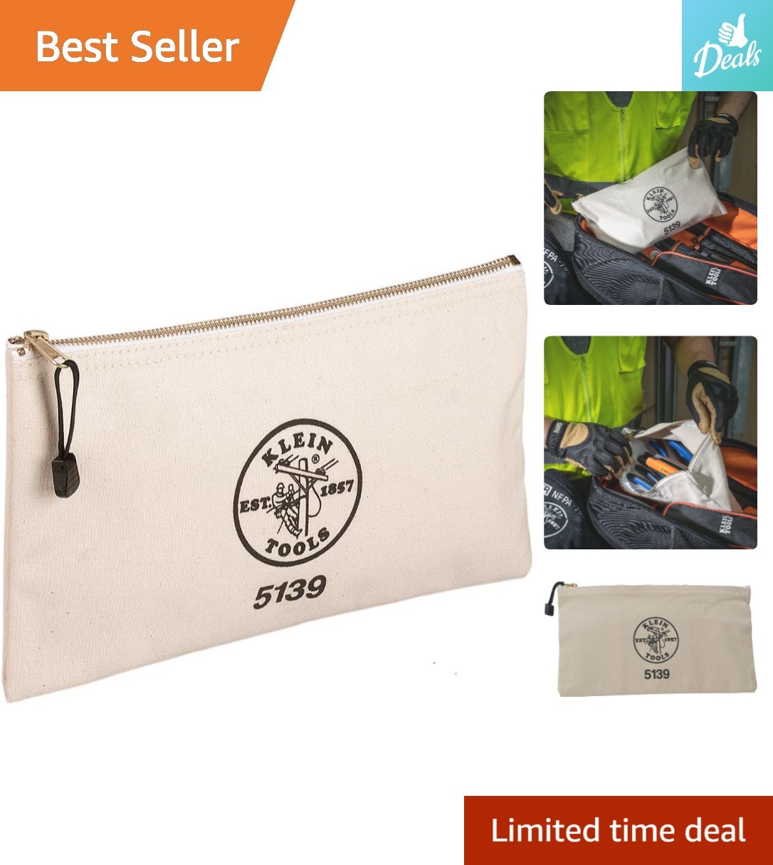 Lightweight Canvas Tool Bag with Brass Zipper – Compact 12.5 x 7-Inch Design