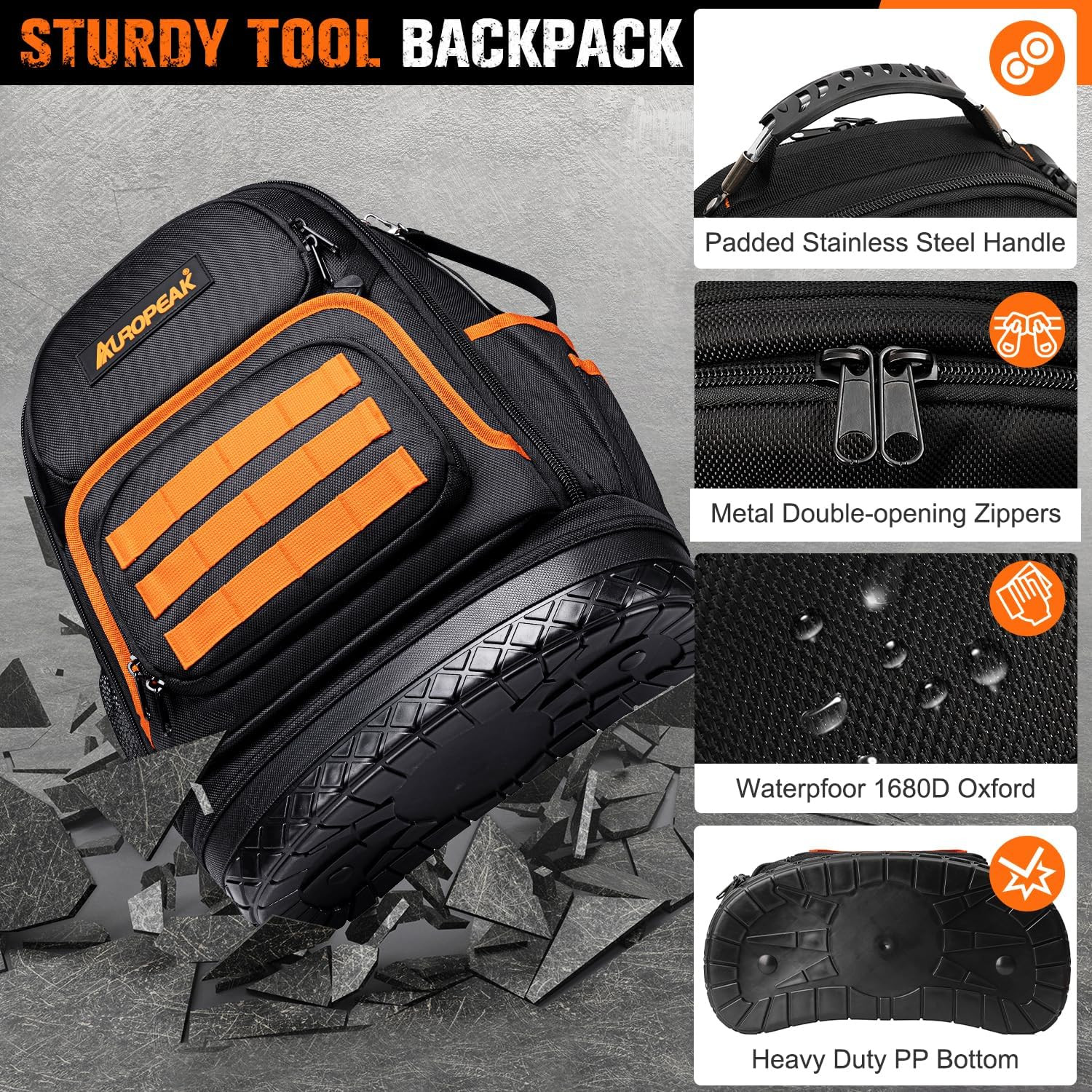Tool Bag Backpack, 96-Pocket Tool Backpack Heavy Duty, Large Tool Backpack for M