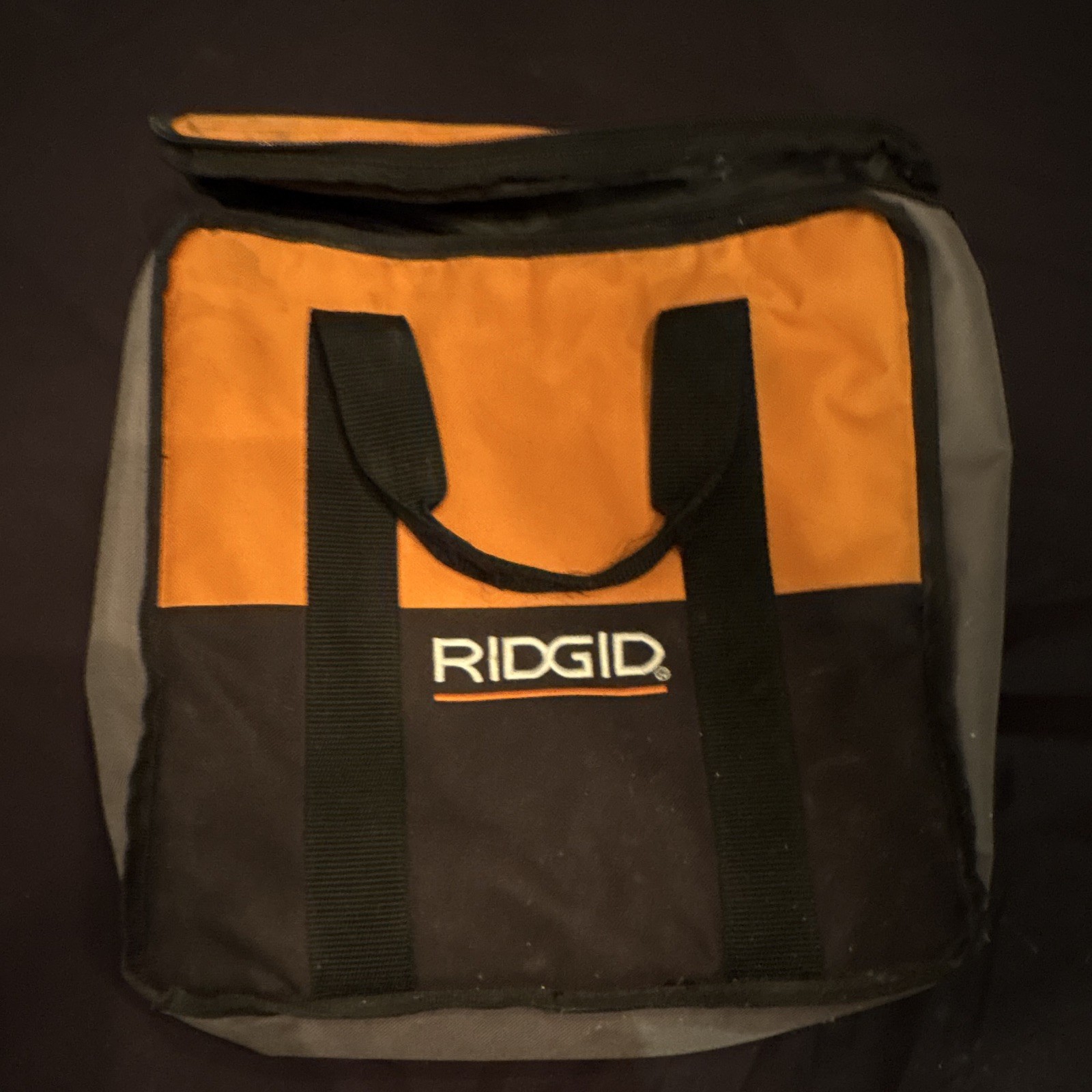 RIDGID Fabric Tool Bag w/ Handles, Zipper Closure, Orange/Black/Gray