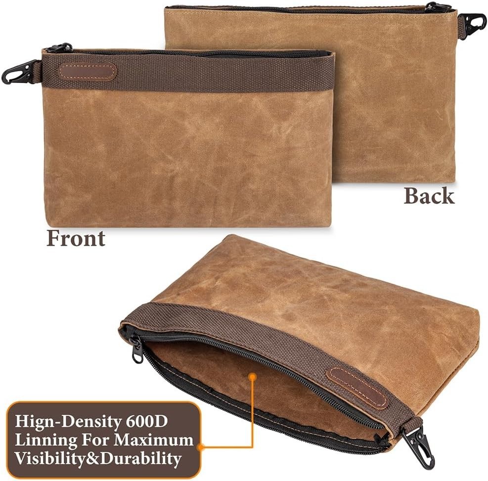 Waxed Canvas Tool Pouches 4 Pack – 11-Inch Heavy-Duty Zipper Tool Bags Set, W…