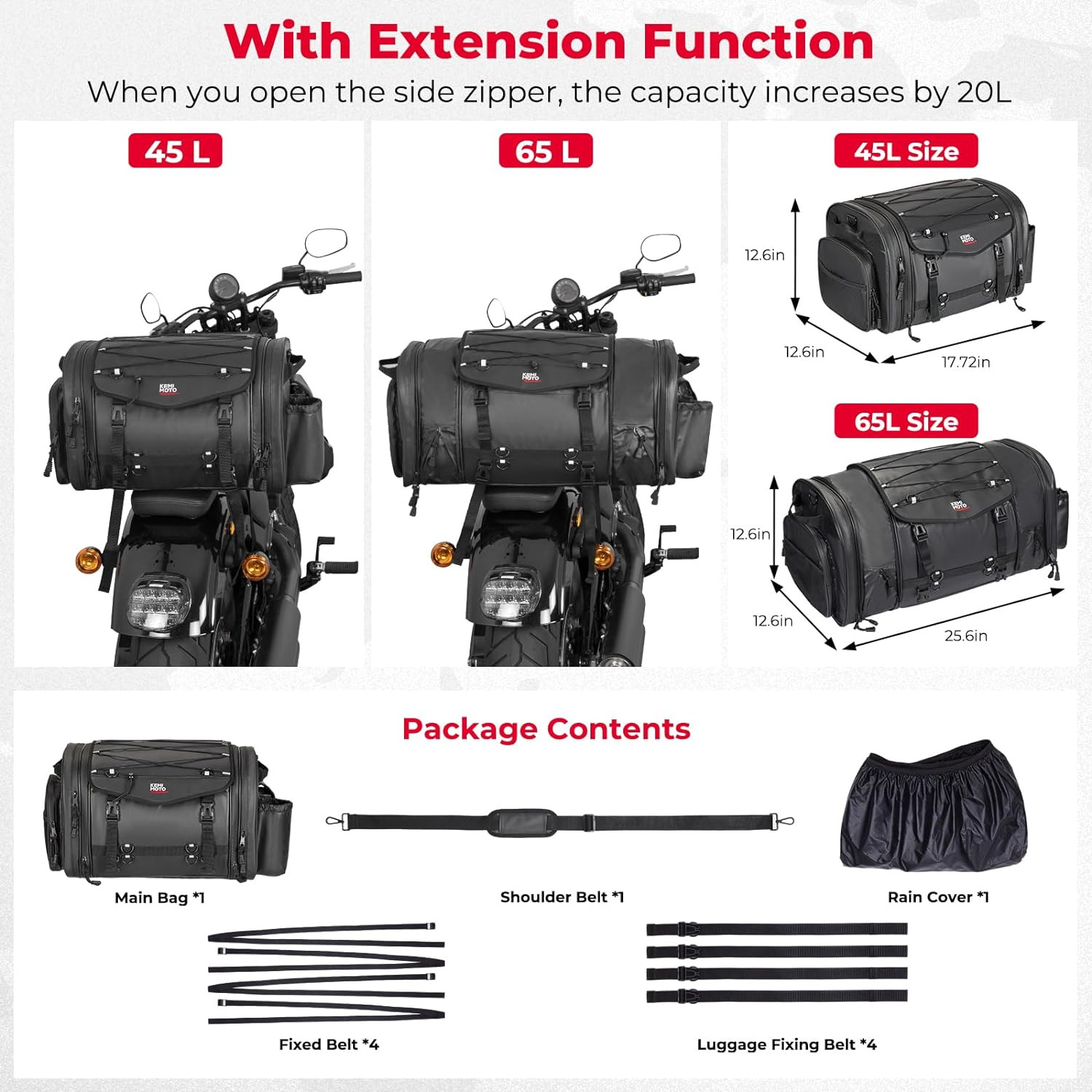 Motorcycle Travel Luggage Bags, 60L Expandable Large Capacity Motorcycle Tail Ba