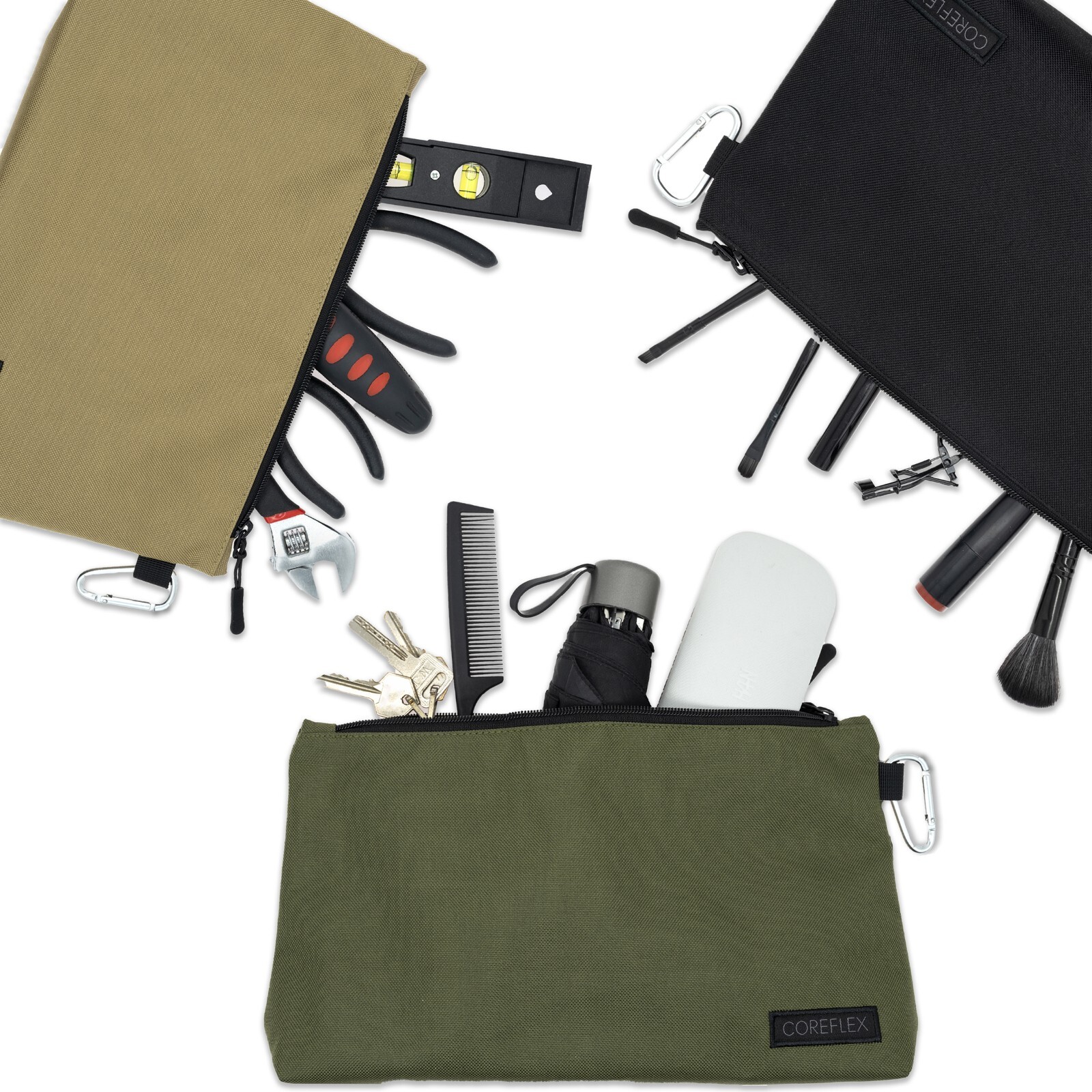Coreflex Tool Pouch Zipper Bag, Tool bag with 3Pack Multi size