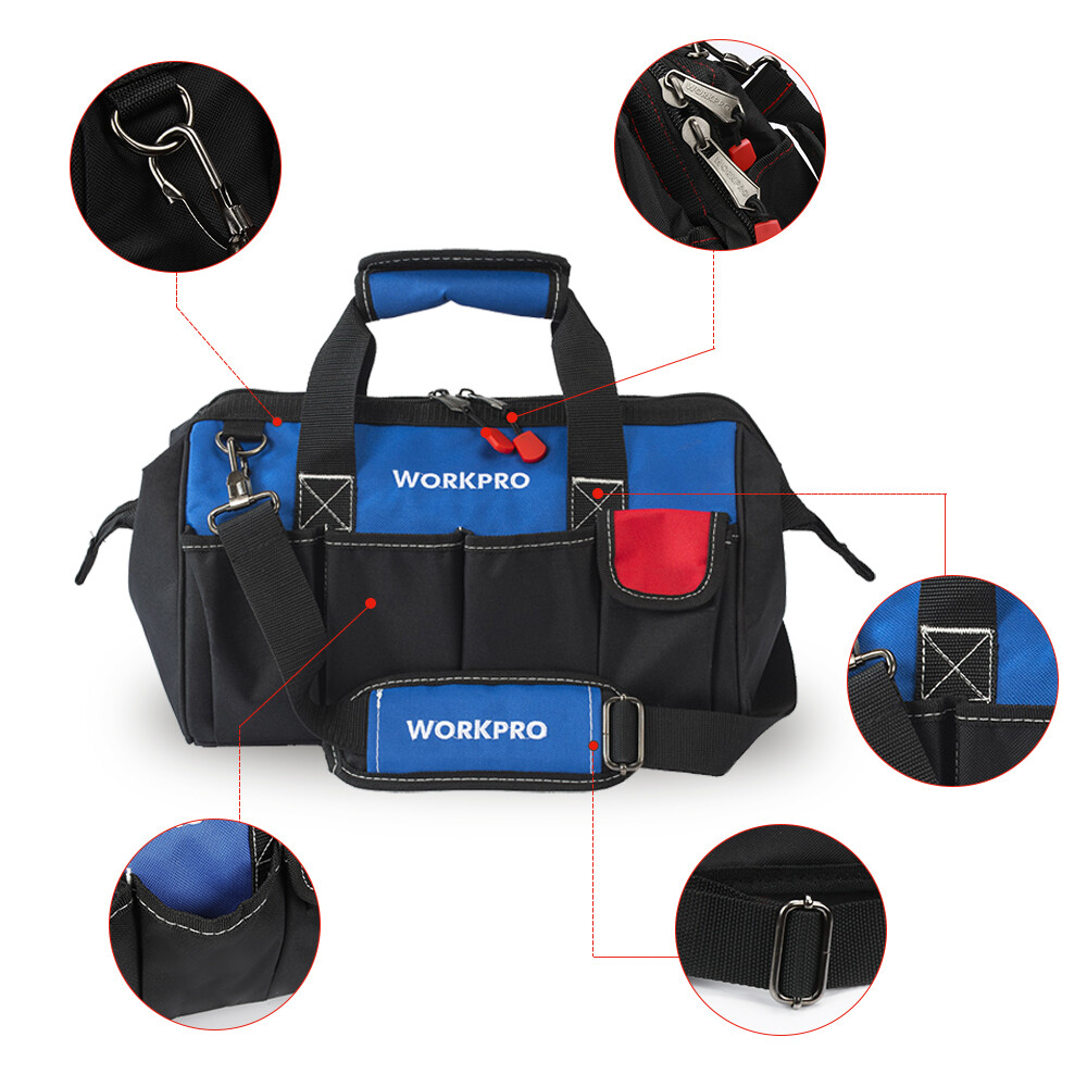 WORKPRO 18-Inch Tool Storage Bag Wide Open Mouth w/ Adjustable Shoulder Strap