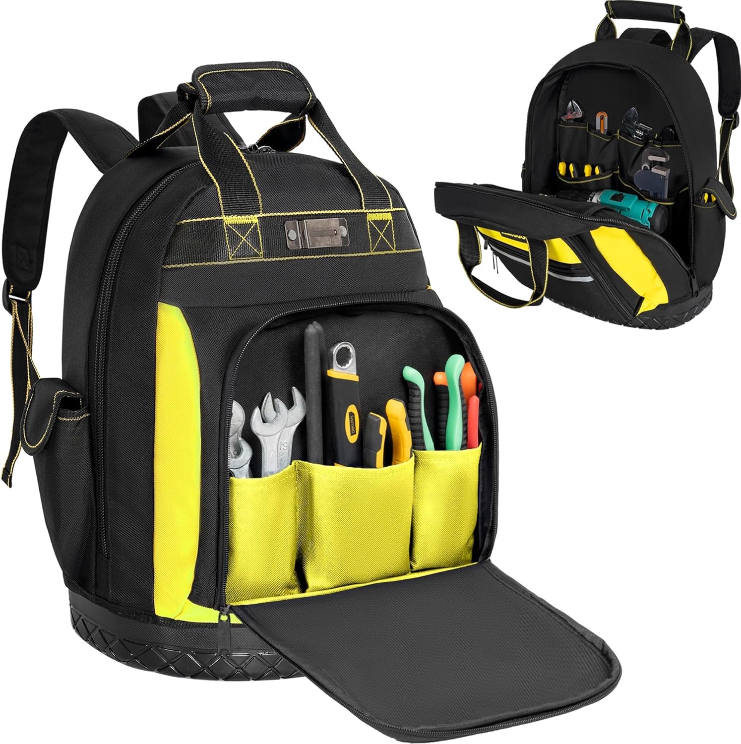 17″ Tool Backpack with Multi Pockets Water Resistant Hard Bottom Bag